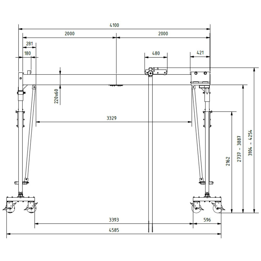Produktabbildung Nr. 7: Portique de levage SCHILLING en aluminium avec double traverse divisible, mobile, point d'accrochage 3 003-4 153 mm, longueur 4 000 mm, capacité de charge 3 000 kg