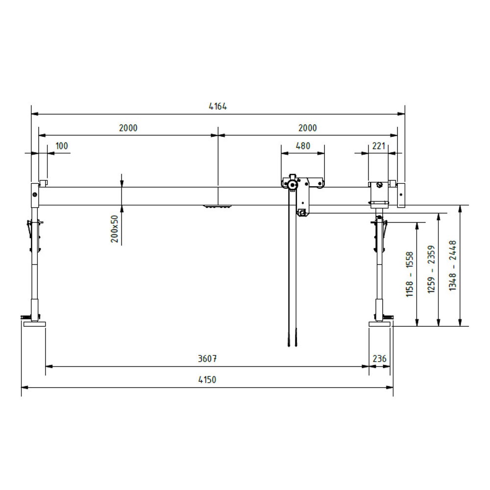 Produktabbildung Nr. 3: Portique en aluminium Grue séparable, point de montage 1.249-2.349 mm, longueur 4.000 mm, capacité de charge 1.000 kg