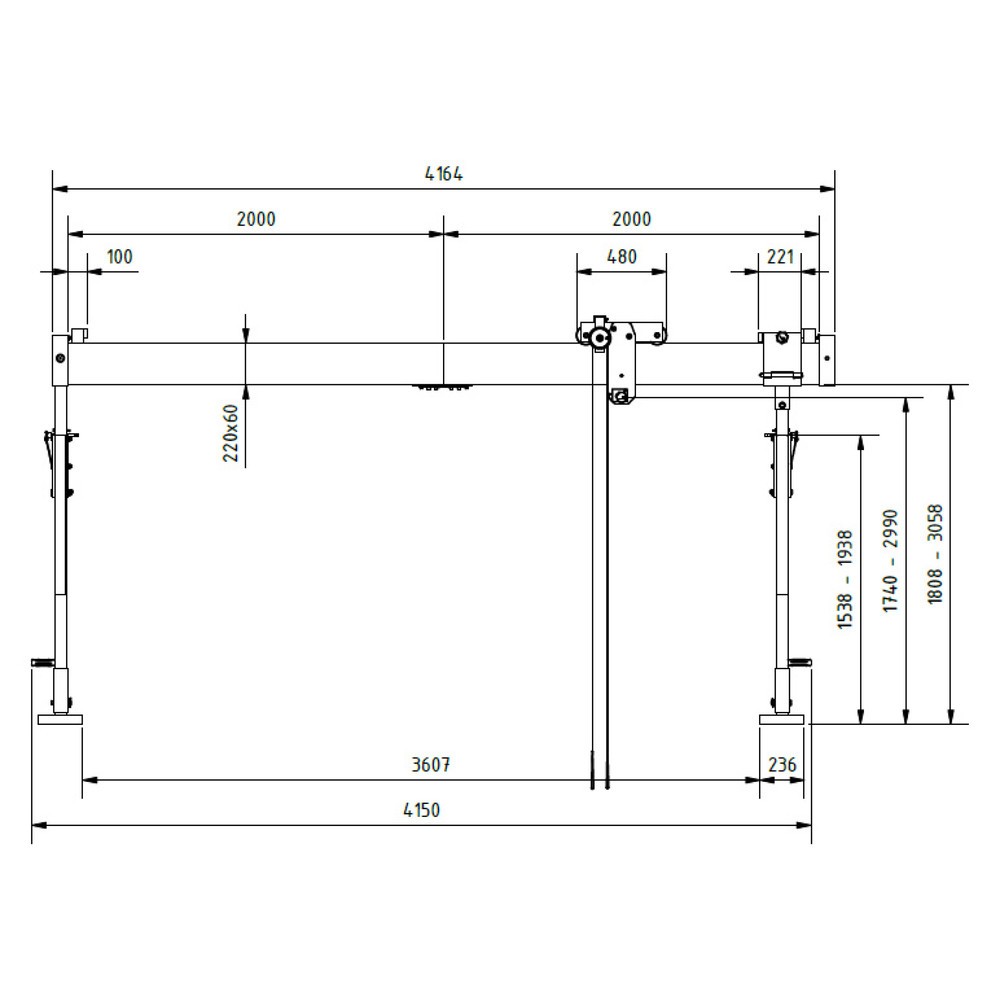 Produktabbildung Nr. 3: Portique en aluminium Grue séparable, point de montage 1.730-2.980 mm, longueur 4.000 mm, capacité de charge 1.500 kg