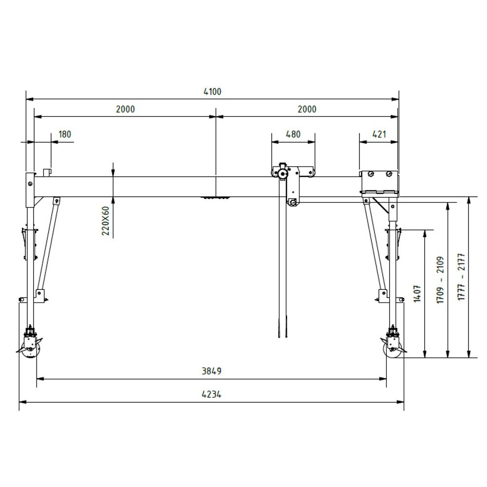 Produktabbildung Nr. 3: Portique en aluminium Grue séparable, mobile, point de montage 1.699-2.099 mm, longueur 4.000 mm, capacité de charge 1.000 kg