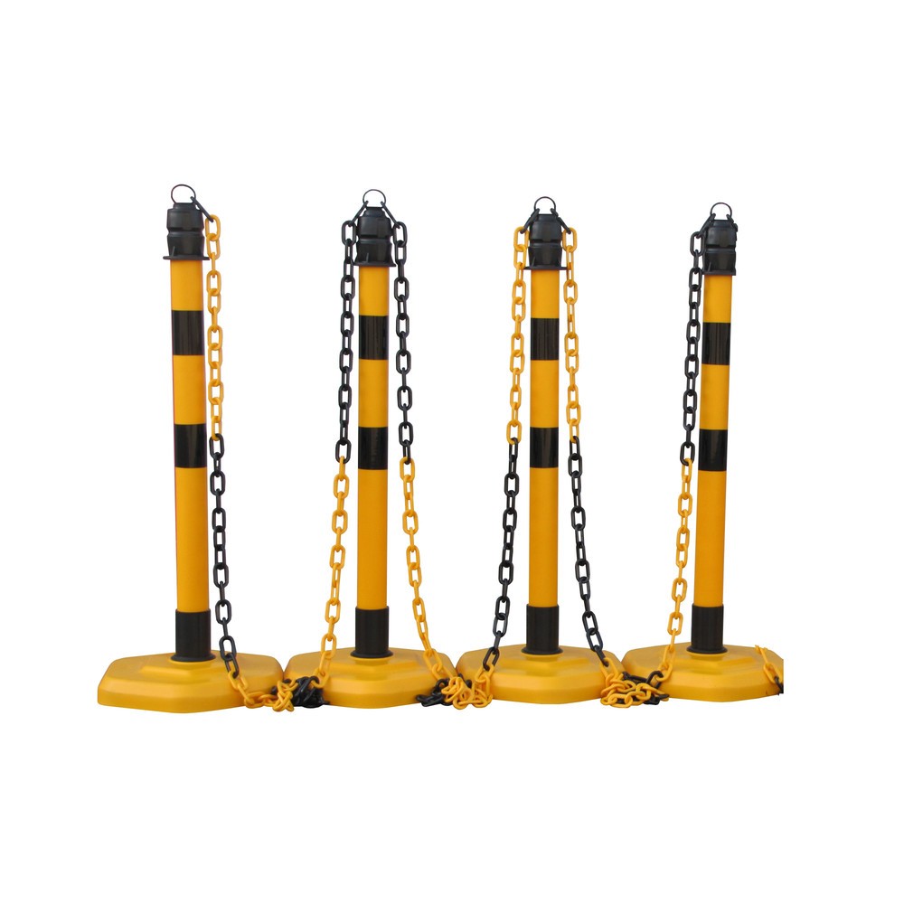 Illustration du produit: Potelet à chaîne en lot Premium, 4 potelets noirs/jaunes, 3 chaînes de 3 m