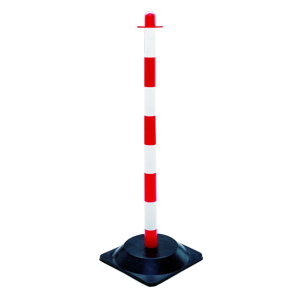 Illustration du produit: Potelet à chaîne simple, pied en caoutchouc rigide (carré), rouge/blanc