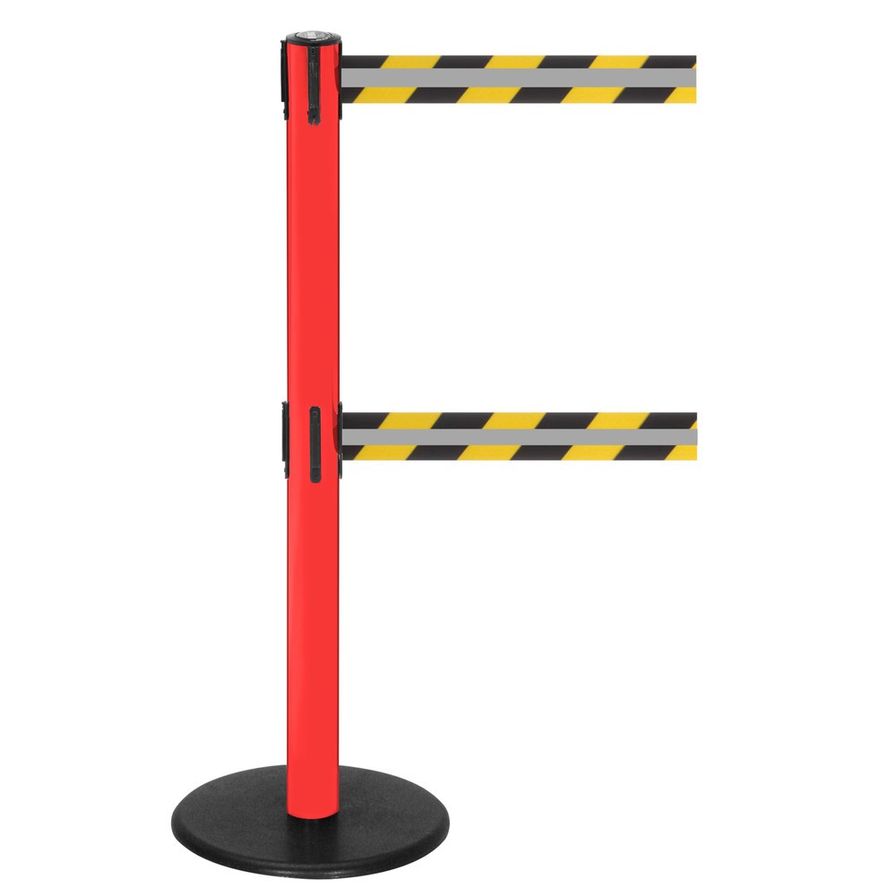 Illustration du produit: Potelet de délimitation à double sangle RS-GUIDESYSTEMS® GLA 95-D REFLECTO, longueur 3,5 m, largeur 50 mm, potelet rouge, sangle noir/jaune