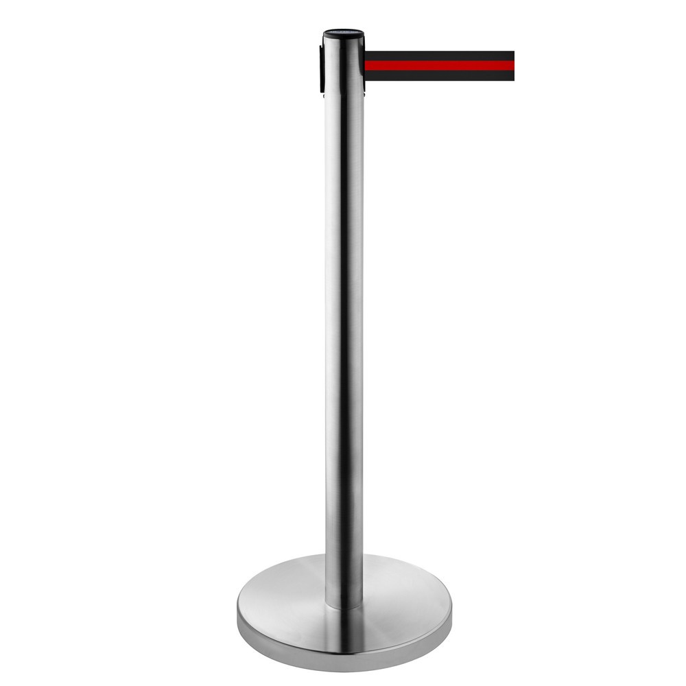 Produktabbildung Nr. 1: Potelet de délimitation à sangle RS-GUIDESYSTEMS®, acier inoxydable, largeur de sangle 50 mm, strié à l'horizontale noir/rouge, 4,0 m