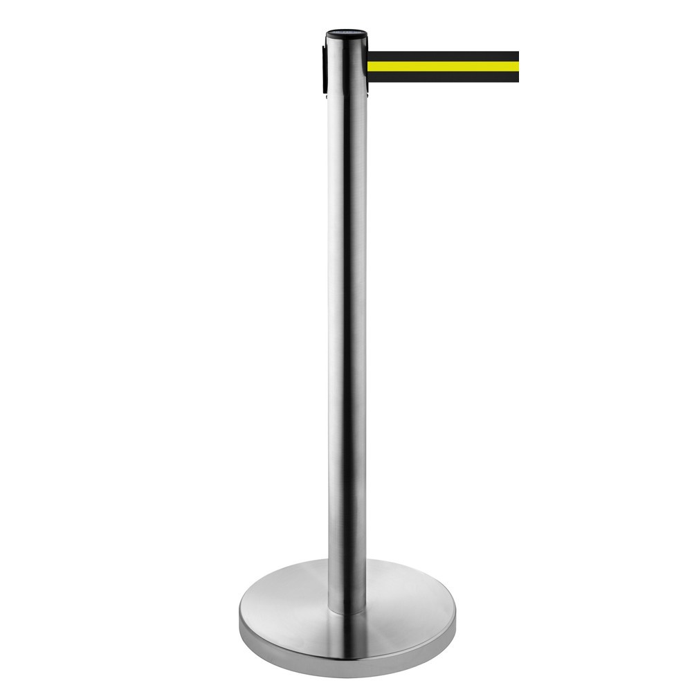 Produktabbildung Nr. 1: Potelet de délimitation à sangle RS-GUIDESYSTEMS®, acier inoxydable, largeur de sangle 50 mm, strié à l'horizontale noir / jaune, 4,0 m