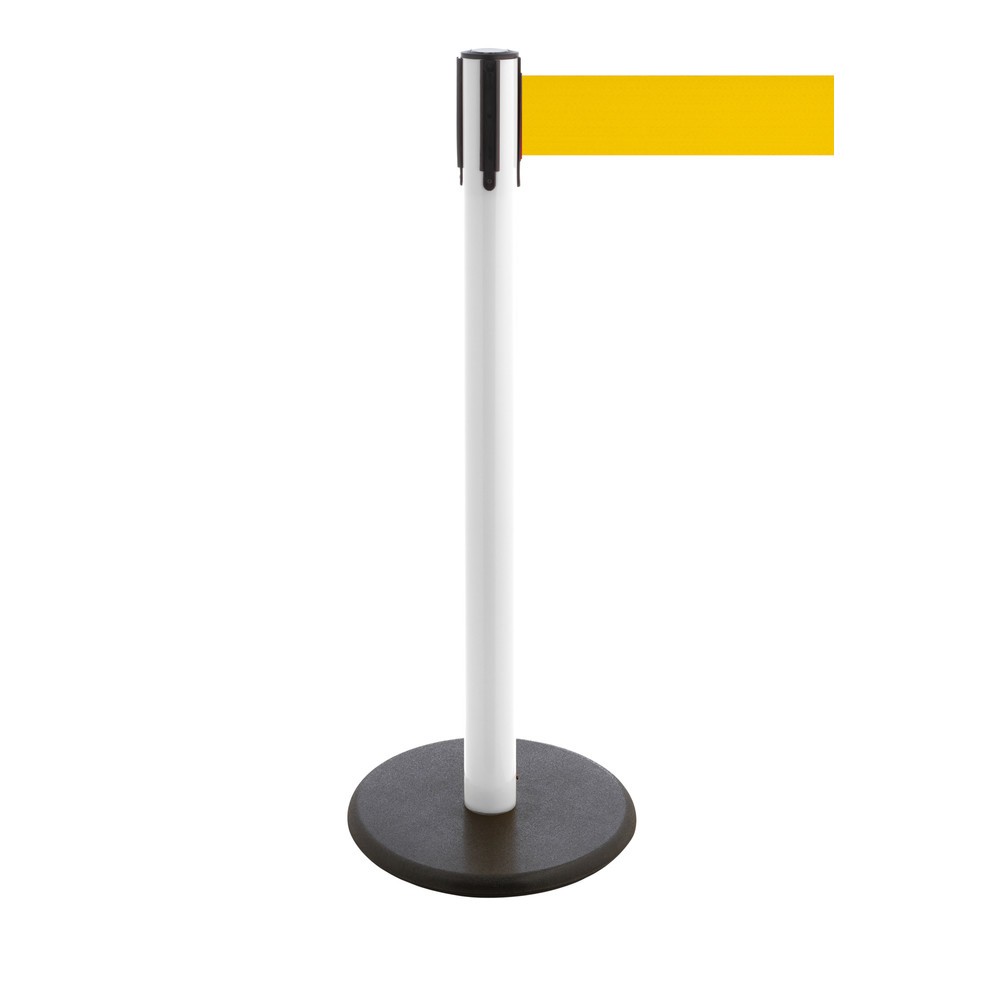 Produktabbildung Nr. 1: Potelet de délimitation à sangle RS-GUIDESYSTEMS®, socle en fonte, largeur de sangle 100 mm, blanc, jaune, 2,3 m
