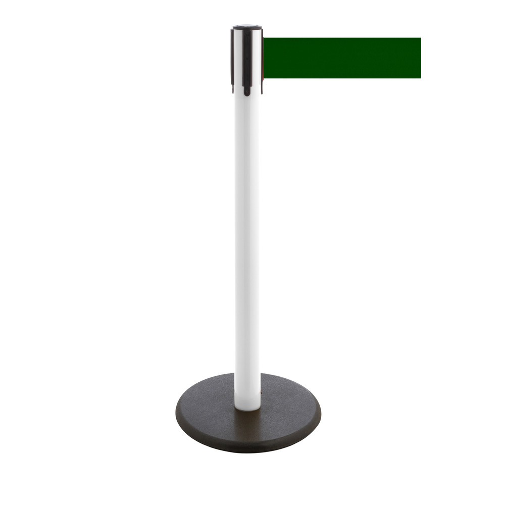 Produktabbildung Nr. 1: Potelet de délimitation à sangle RS-GUIDESYSTEMS®, socle en fonte, largeur de sangle 100 mm, blanc, Vert foncé, 3,8 m