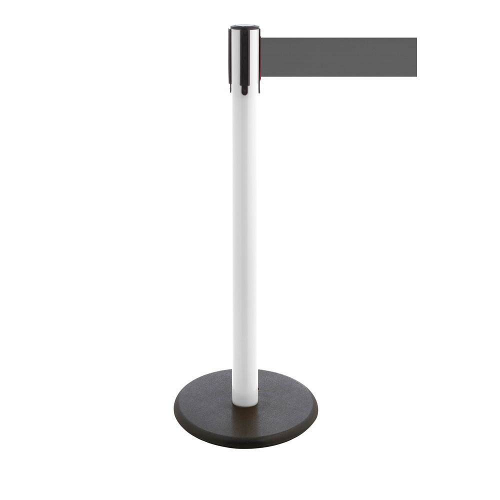 Produktabbildung Nr. 1: Potelet de délimitation à sangle RS-GUIDESYSTEMS®, socle en fonte, largeur de sangle 100 mm, blanc, gris, 2,3 m