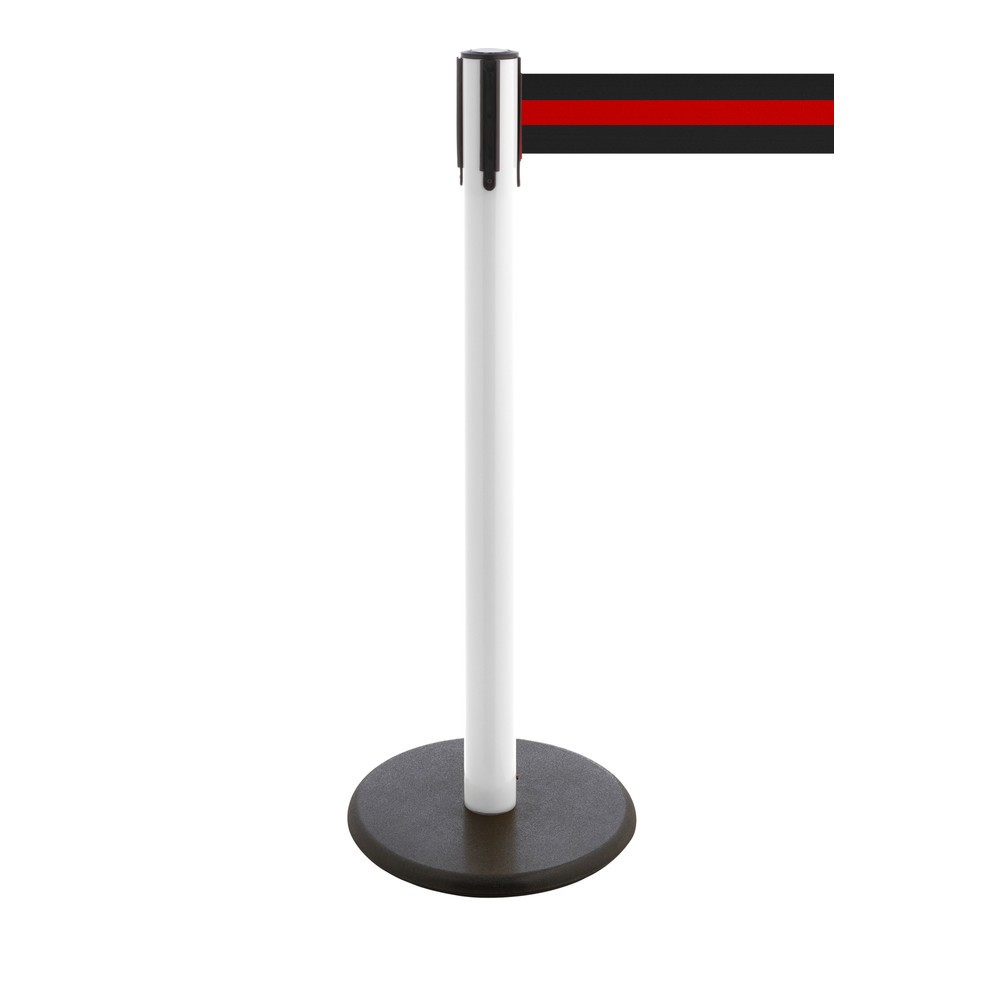 Produktabbildung Nr. 1: Potelet de délimitation à sangle RS-GUIDESYSTEMS®, socle en fonte, largeur de sangle 100 mm, blanc, strié à l'horizontale noir/rouge, 2,3 m