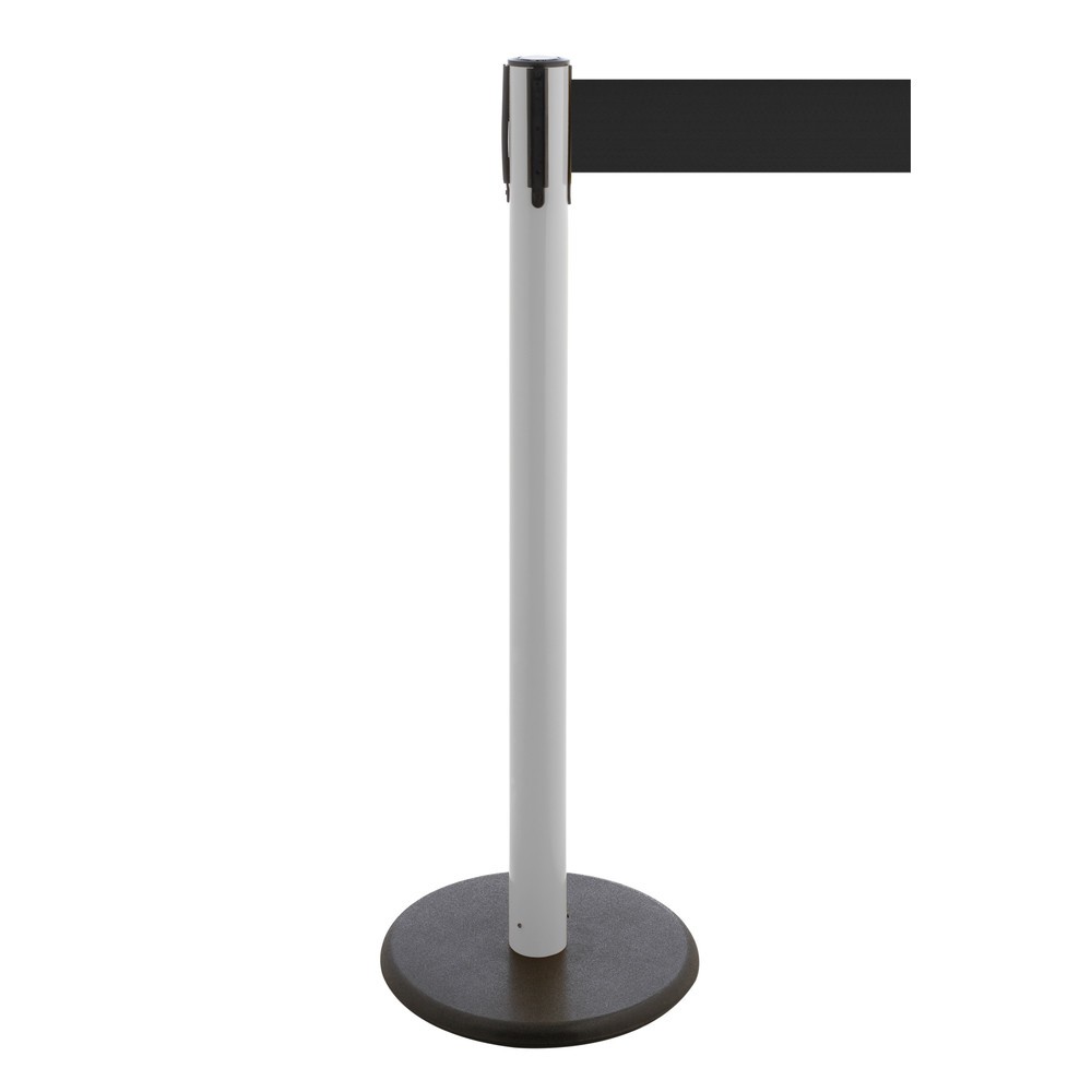 Produktabbildung Nr. 1: Potelet de délimitation à sangle RS-GUIDESYSTEMS®, socle en fonte, largeur de sangle 100 mm, blanc, noir, 2,3 m