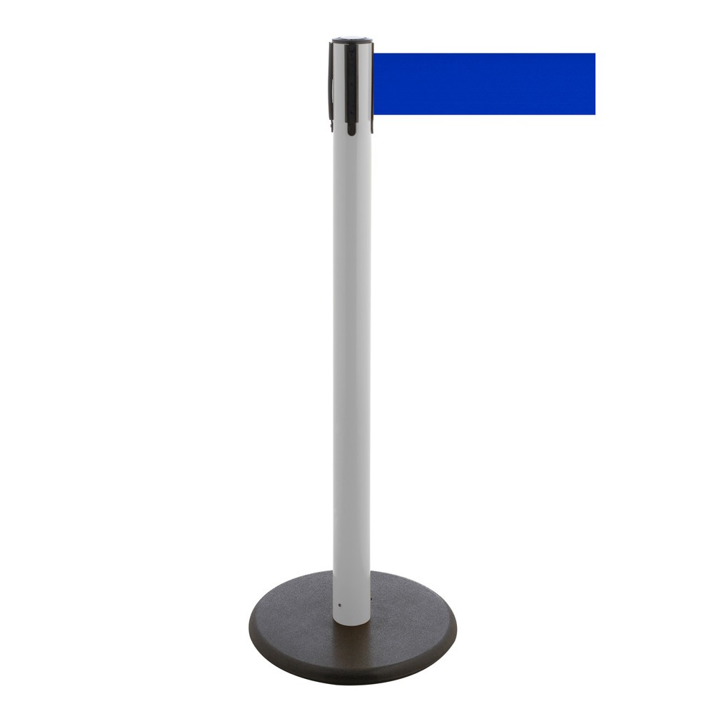 Produktabbildung Nr. 1: Potelet de délimitation à sangle RS-GUIDESYSTEMS®, socle en fonte, largeur de sangle 100 mm, blanc, bleu, 3,8 m