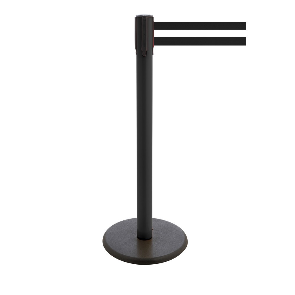 Produktabbildung Nr. 1: Potelet de délimitation à sangle RS-GUIDESYSTEMS®, socle en fonte, largeur de sangle 100 mm, noir, strié à l'horizontale noir / blanc, 3,8 m