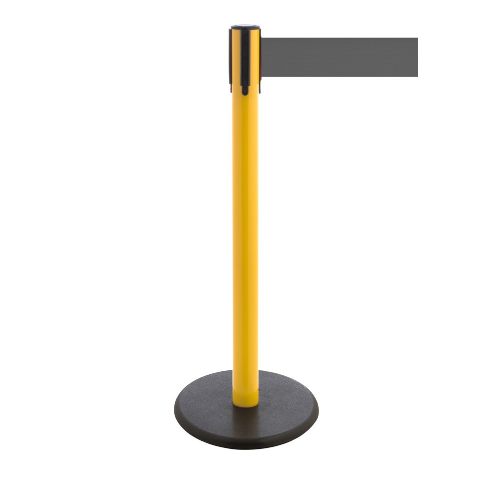 Produktabbildung Nr. 1: Potelet de délimitation à sangle RS-GUIDESYSTEMS®, socle en fonte, largeur de sangle 100 mm, jaune, gris, 2,3 m