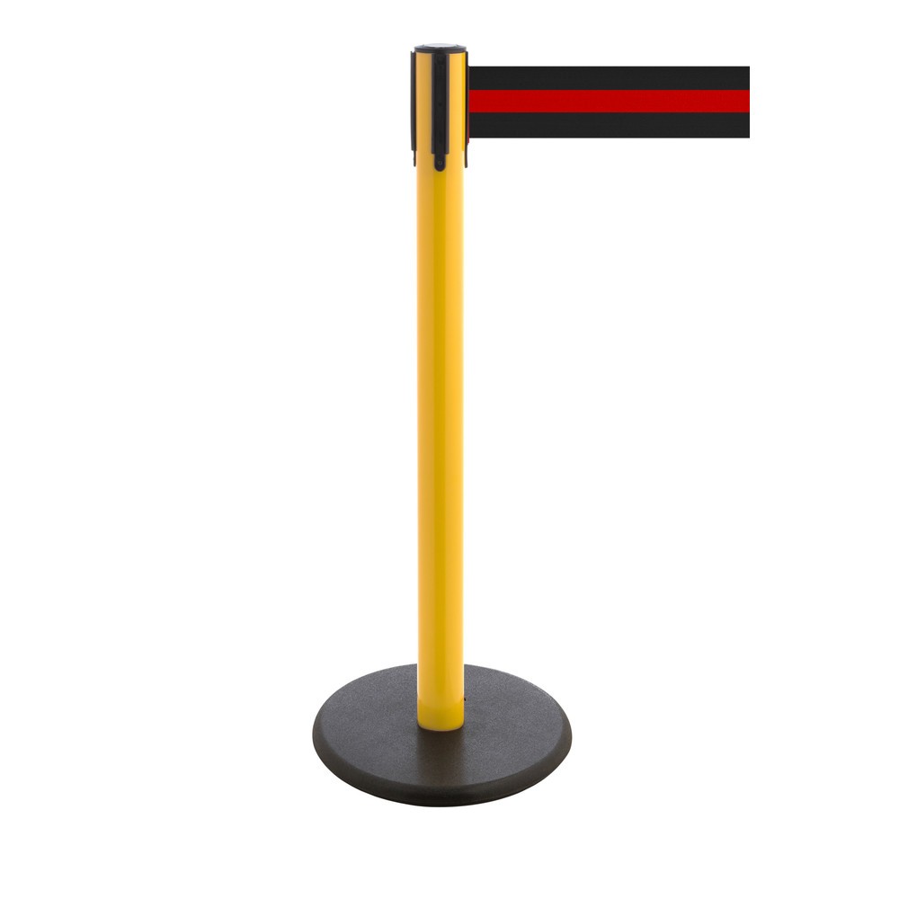 Produktabbildung Nr. 1: Potelet de délimitation à sangle RS-GUIDESYSTEMS®, socle en fonte, largeur de sangle 100 mm, jaune, strié à l'horizontale noir/rouge, 2,3 m