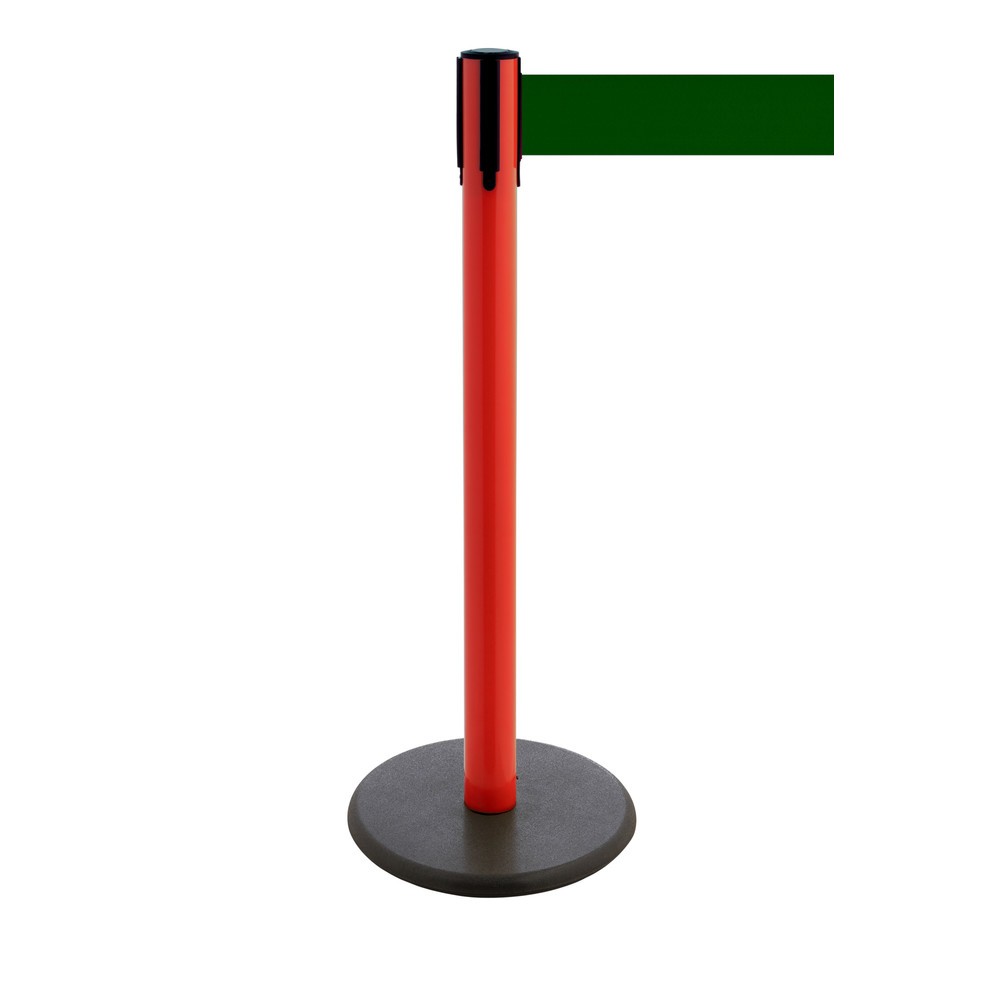 Produktabbildung Nr. 1: Potelet de délimitation à sangle RS-GUIDESYSTEMS®, socle en fonte, largeur de sangle 100 mm, rouge, Vert foncé, 2,3 m