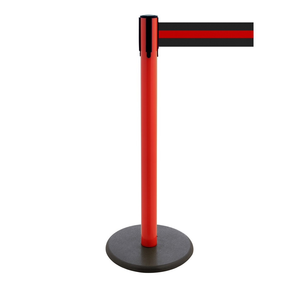 Produktabbildung Nr. 1: Potelet de délimitation à sangle RS-GUIDESYSTEMS®, socle en fonte, largeur de sangle 100 mm, rouge, strié à l'horizontale noir/rouge, 3,8 m