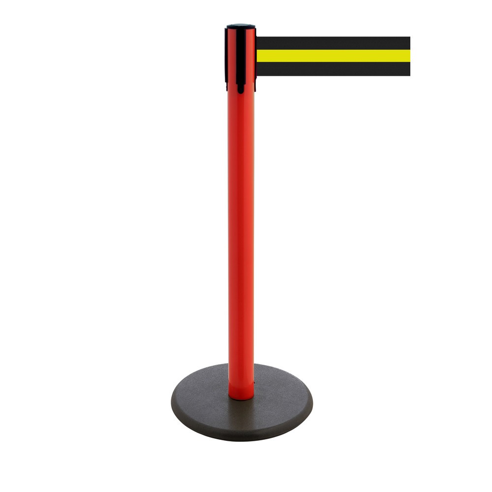 Produktabbildung Nr. 1: Potelet de délimitation à sangle RS-GUIDESYSTEMS®, socle en fonte, largeur de sangle 100 mm, rouge, strié à l'horizontale noir / jaune, 2,3 m