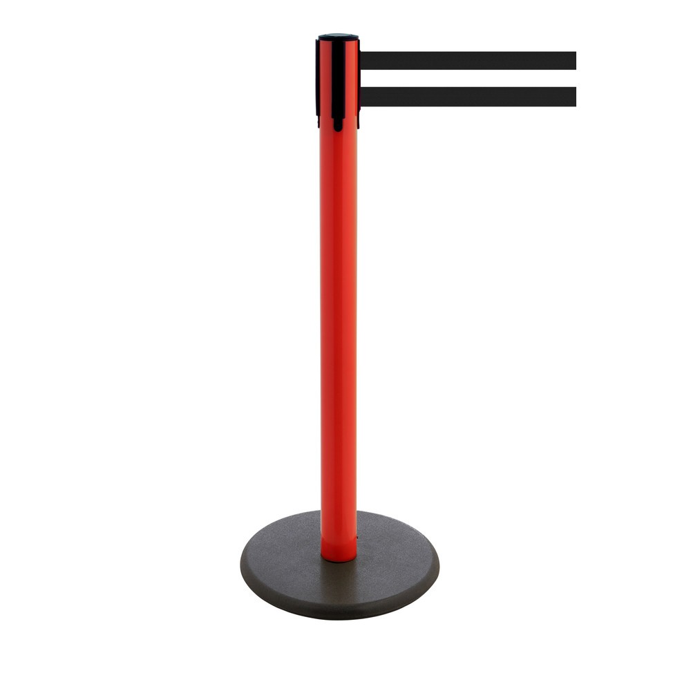 Produktabbildung Nr. 1: Potelet de délimitation à sangle RS-GUIDESYSTEMS®, socle en fonte, largeur de sangle 100 mm, rouge, strié à l'horizontale noir / blanc, 3,8 m