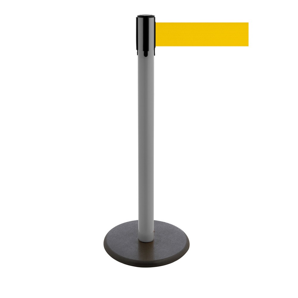 Produktabbildung Nr. 1: Potelet de délimitation à sangle RS-GUIDESYSTEMS®, socle en fonte, largeur de sangle 100 mm, anthracite, jaune, 3,8 m