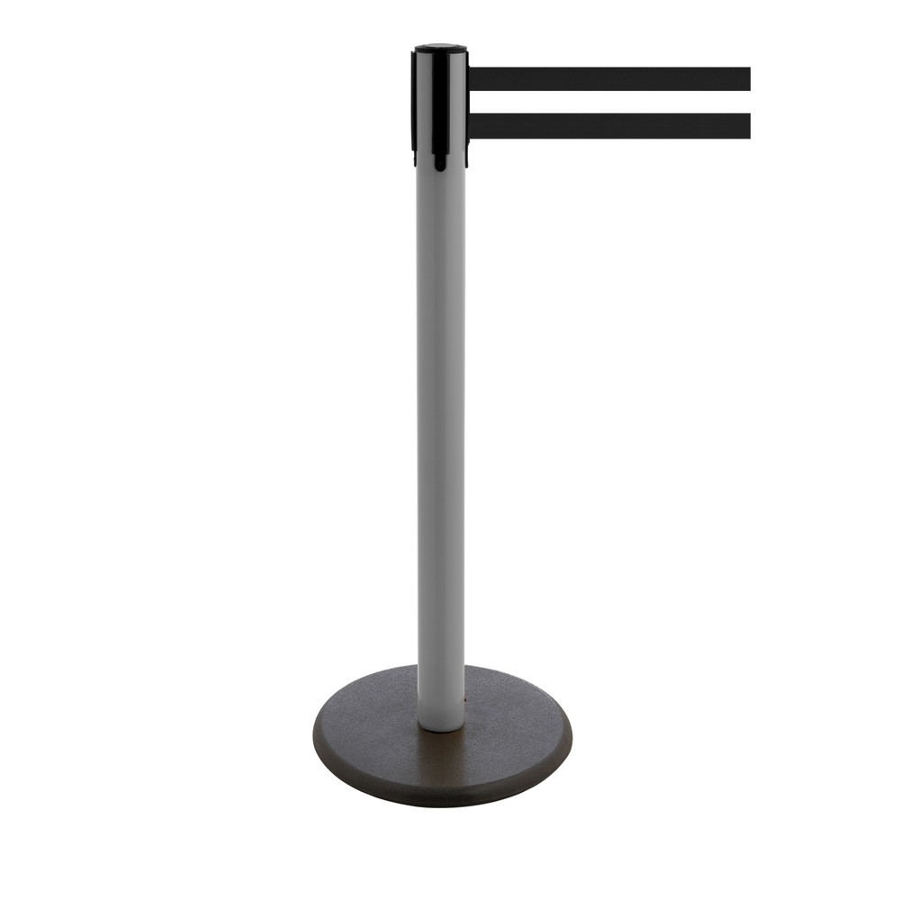 Produktabbildung Nr. 1: Potelet de délimitation à sangle RS-GUIDESYSTEMS®, socle en fonte, largeur de sangle 100 mm, anthracite, strié à l'horizontale noir / blanc, 3,8 m