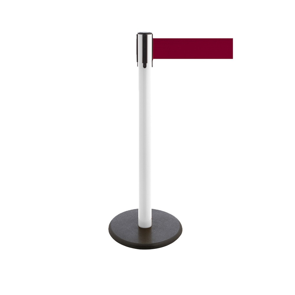 Produktabbildung Nr. 1: Potelet de délimitation à sangle RS-GUIDESYSTEMS®, socle en fonte, largeur de sangle 100 mm, blanc, rouge bourgogne, 3,8 m