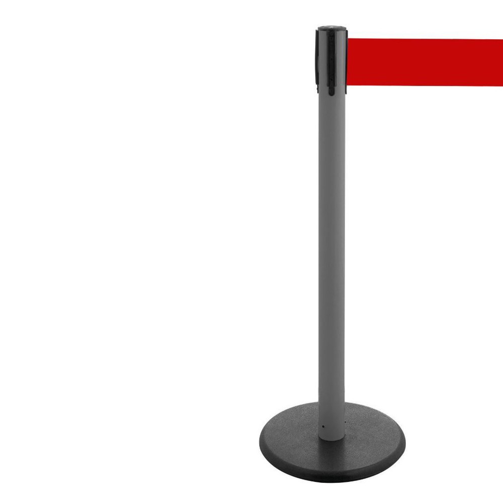 Produktabbildung Nr. 1: Potelet de délimitation à sangle RS-GUIDESYSTEMS®, socle en fonte, largeur de sangle 100 mm, anthracite, rouge, 3,8 m