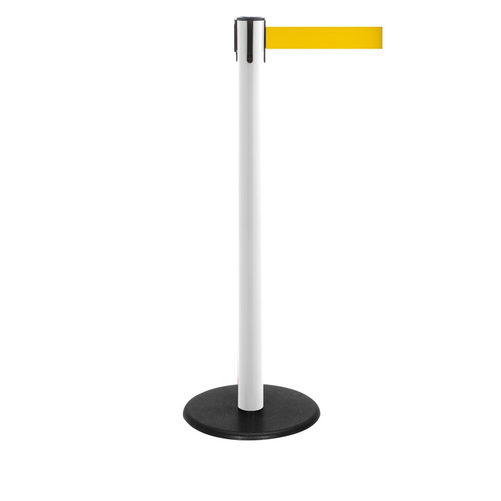 Produktabbildung Nr. 1: Potelet de délimitation à sangle RS-GUIDESYSTEMS®, socle en fonte, largeur de sangle 50 mm, blanc, jaune, 2,3 m