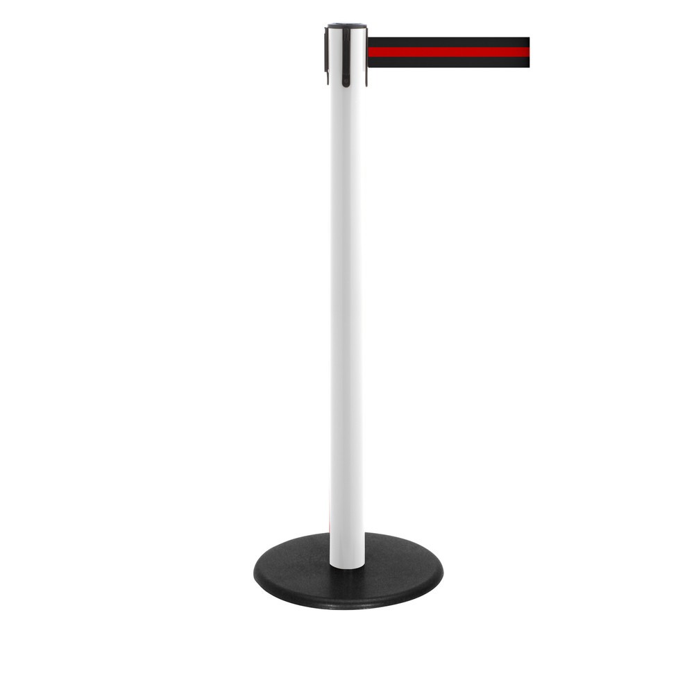 Produktabbildung Nr. 1: Potelet de délimitation à sangle RS-GUIDESYSTEMS®, socle en fonte, largeur de sangle 50 mm, blanc, strié à l'horizontale noir/rouge, 4,0 m