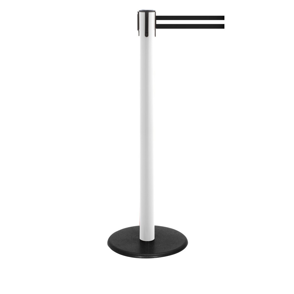 Produktabbildung Nr. 1: Potelet de délimitation à sangle RS-GUIDESYSTEMS®, socle en fonte, largeur de sangle 50 mm, blanc, strié à l'horizontale noir / blanc, 4,0 m