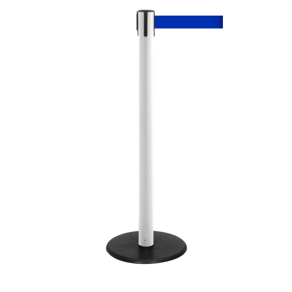 Produktabbildung Nr. 1: Potelet de délimitation à sangle RS-GUIDESYSTEMS®, socle en fonte, largeur de sangle 50 mm, blanc, bleu, 2,3 m
