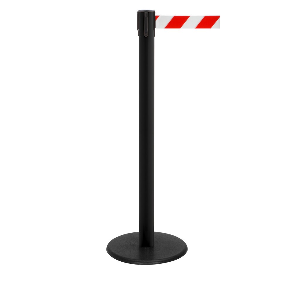 Produktabbildung Nr. 1: Potelet de délimitation à sangle RS-GUIDESYSTEMS®, socle en fonte, largeur de sangle 50 mm, noir, strié en diagonale rouge/blanc, 2,3 m