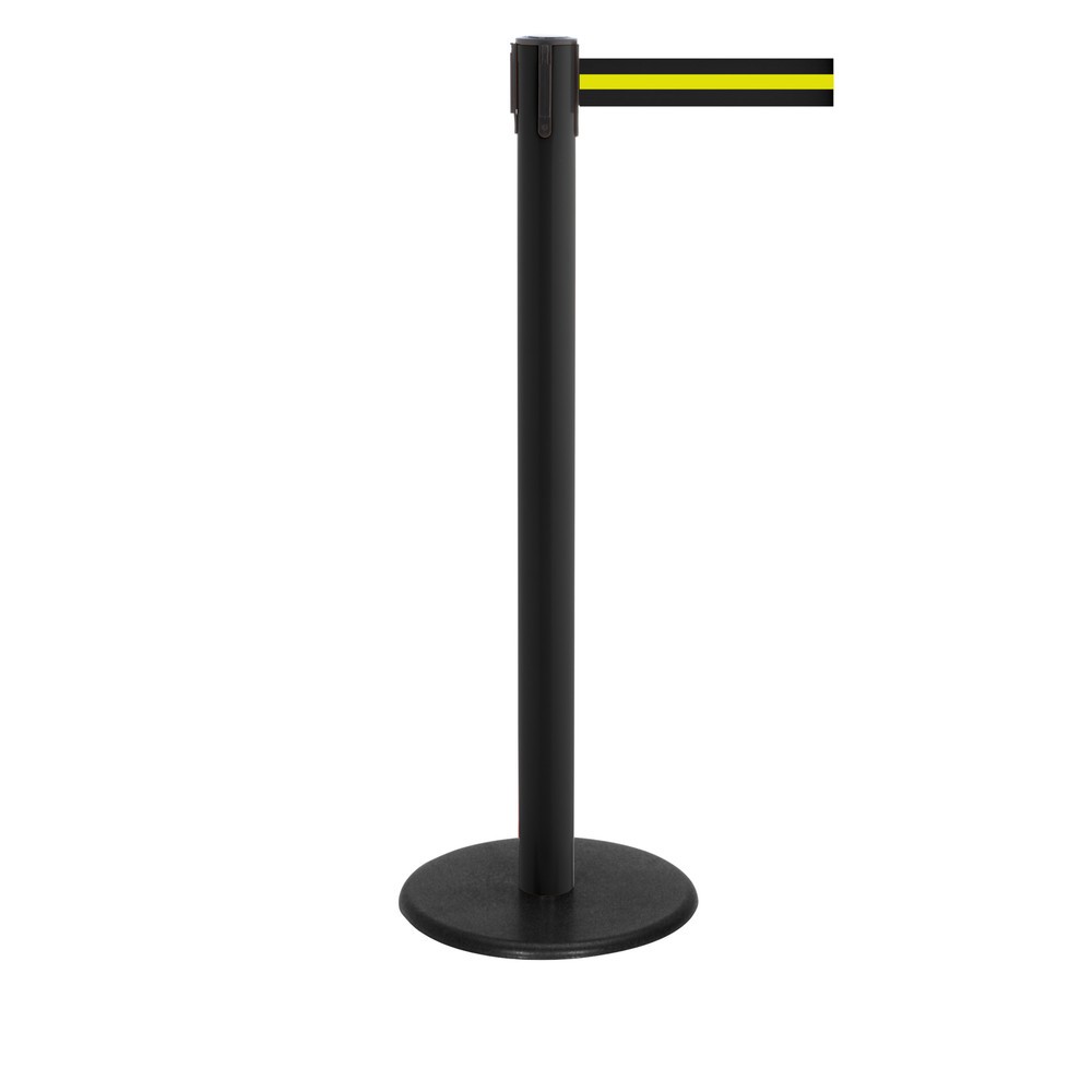 Produktabbildung Nr. 1: Potelet de délimitation à sangle RS-GUIDESYSTEMS®, socle en fonte, largeur de sangle 50 mm, noir, strié à l'horizontale noir / jaune, 4,0 m
