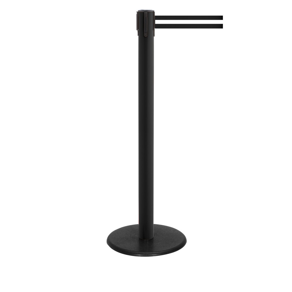 Produktabbildung Nr. 1: Potelet de délimitation à sangle RS-GUIDESYSTEMS®, socle en fonte, largeur de sangle 50 mm, noir, strié à l'horizontale noir / blanc, 2,3 m