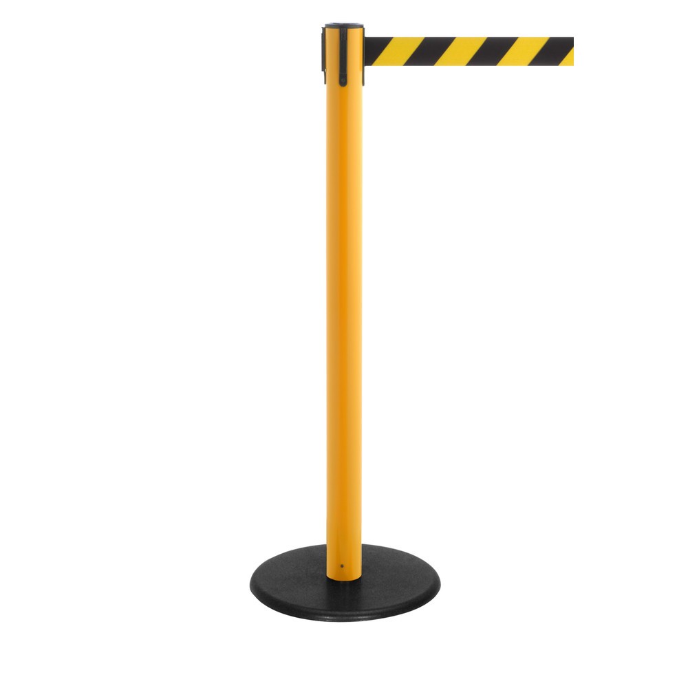 Produktabbildung Nr. 1: Potelet de délimitation à sangle RS-GUIDESYSTEMS®, socle en fonte, largeur de sangle 50 mm, jaune, strié en diagonale noir/jaune, 4,0 m