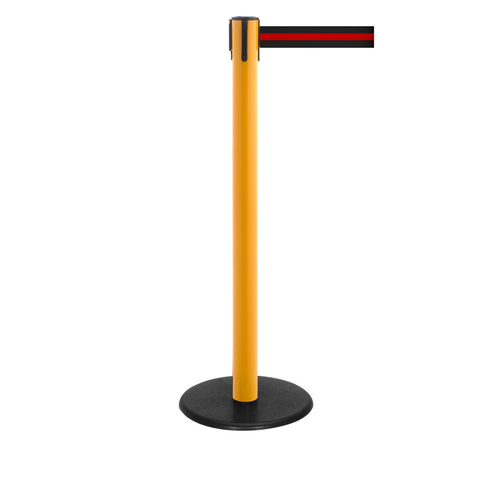 Produktabbildung Nr. 1: Potelet de délimitation à sangle RS-GUIDESYSTEMS®, socle en fonte, largeur de sangle 50 mm, jaune, strié à l'horizontale noir/rouge, 2,3 m