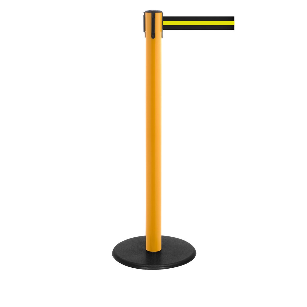 Produktabbildung Nr. 1: Potelet de délimitation à sangle RS-GUIDESYSTEMS®, socle en fonte, largeur de sangle 50 mm, jaune, strié à l'horizontale noir / jaune, 4,0 m