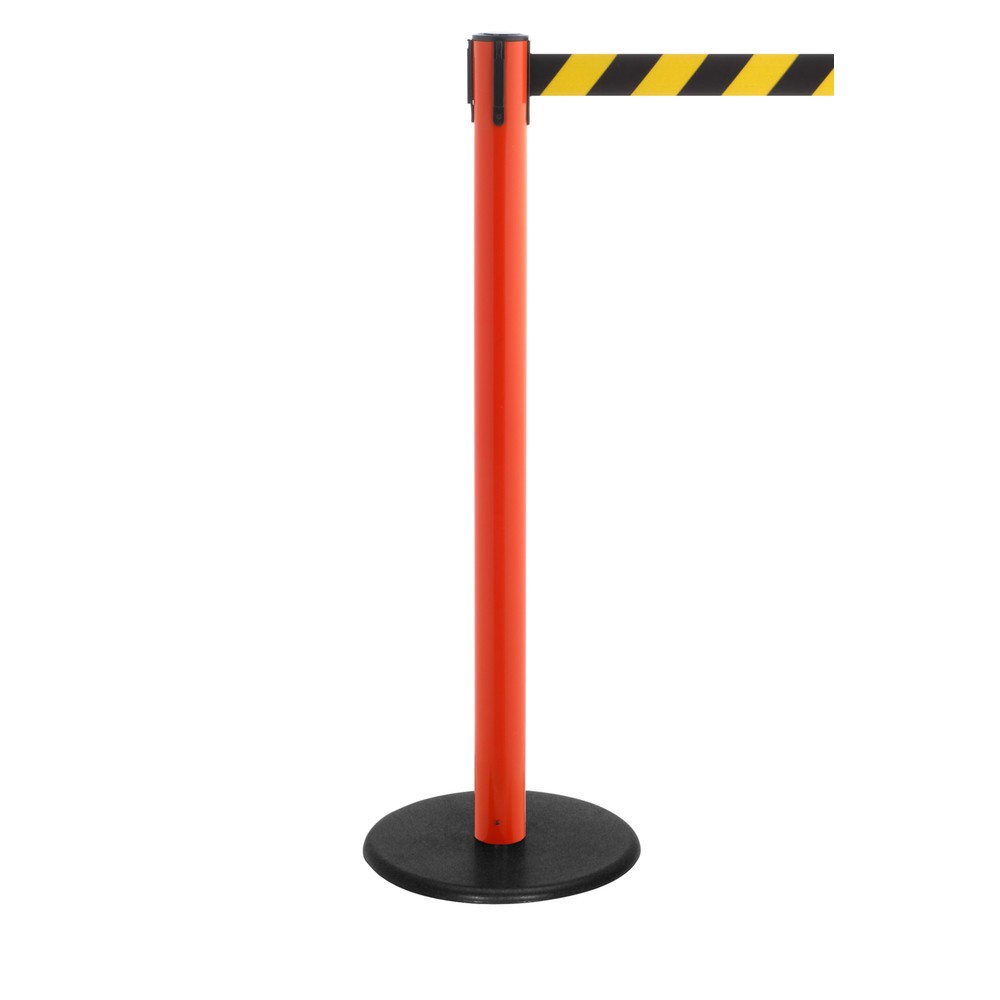 Produktabbildung Nr. 1: Potelet de délimitation à sangle RS-GUIDESYSTEMS®, socle en fonte, largeur de sangle 50 mm, rouge, strié en diagonale noir/jaune, 2,3 m