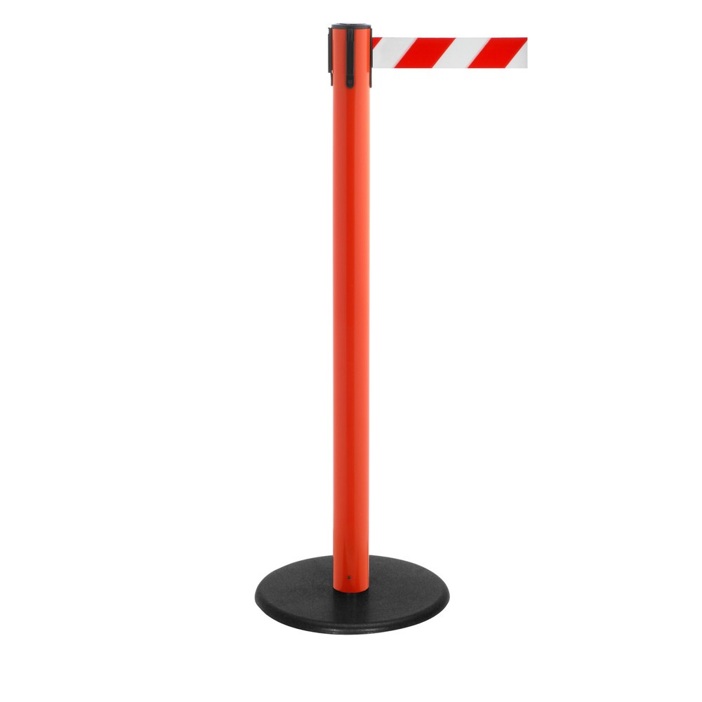 Produktabbildung Nr. 1: Potelet de délimitation à sangle RS-GUIDESYSTEMS®, socle en fonte, largeur de sangle 50 mm, rouge, strié en diagonale rouge/blanc, 4,0 m
