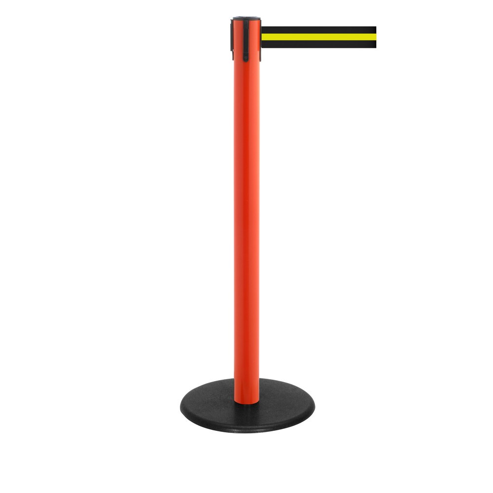 Produktabbildung Nr. 1: Potelet de délimitation à sangle RS-GUIDESYSTEMS®, socle en fonte, largeur de sangle 50 mm, rouge, strié à l'horizontale noir / jaune, 4,0 m