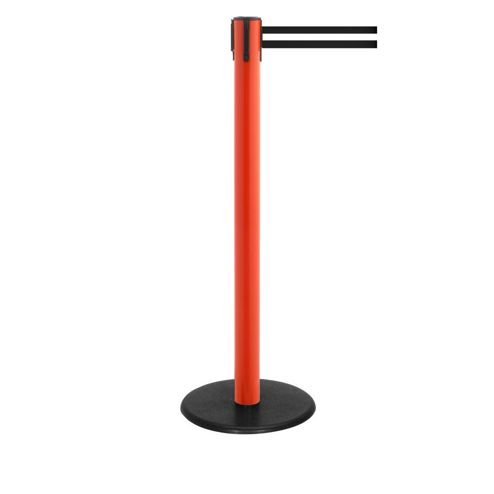 Produktabbildung Nr. 1: Potelet de délimitation à sangle RS-GUIDESYSTEMS®, socle en fonte, largeur de sangle 50 mm, rouge, strié à l'horizontale noir / blanc, 4,0 m