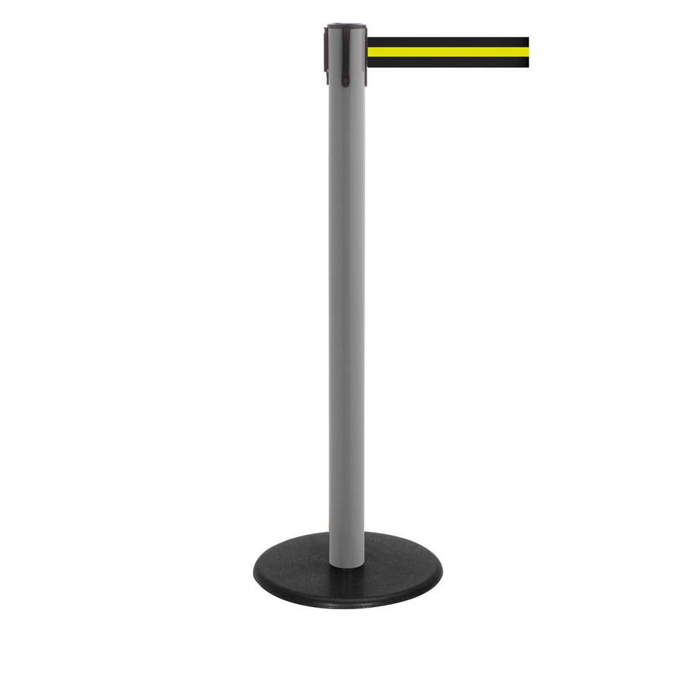 Produktabbildung Nr. 1: Potelet de délimitation à sangle RS-GUIDESYSTEMS®, socle en fonte, largeur de sangle 50 mm, anthracite, strié à l'horizontale noir / jaune, 2,3 m