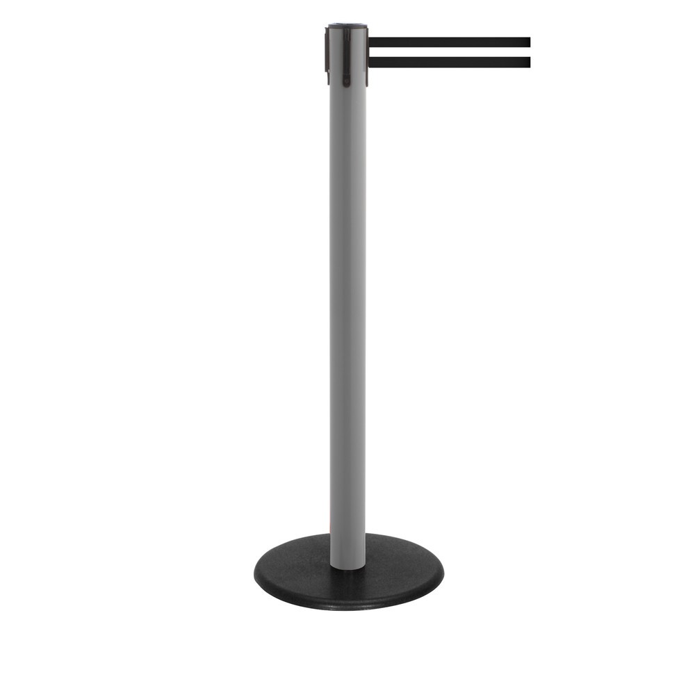 Produktabbildung Nr. 1: Potelet de délimitation à sangle RS-GUIDESYSTEMS®, socle en fonte, largeur de sangle 50 mm, anthracite, strié à l'horizontale noir / blanc, 2,3 m