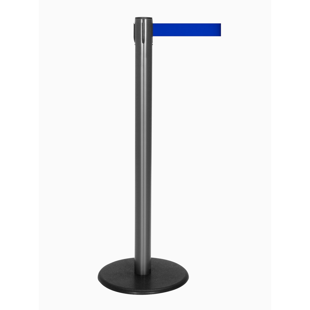 Produktabbildung Nr. 1: Potelet de délimitation à sangle RS-GUIDESYSTEMS®, socle en fonte, largeur de sangle 50 mm, anthracite, bleu, 2,3 m