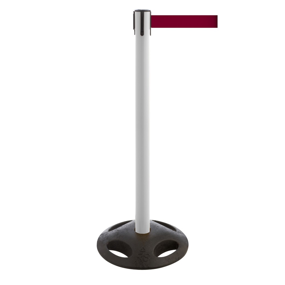 Produktabbildung Nr. 1: Potelet de délimitation à sangle RS-GUIDESYSTEMS®, socle en matériau composite, largeur de sangle 100 mm, blanc, rouge bourgogne