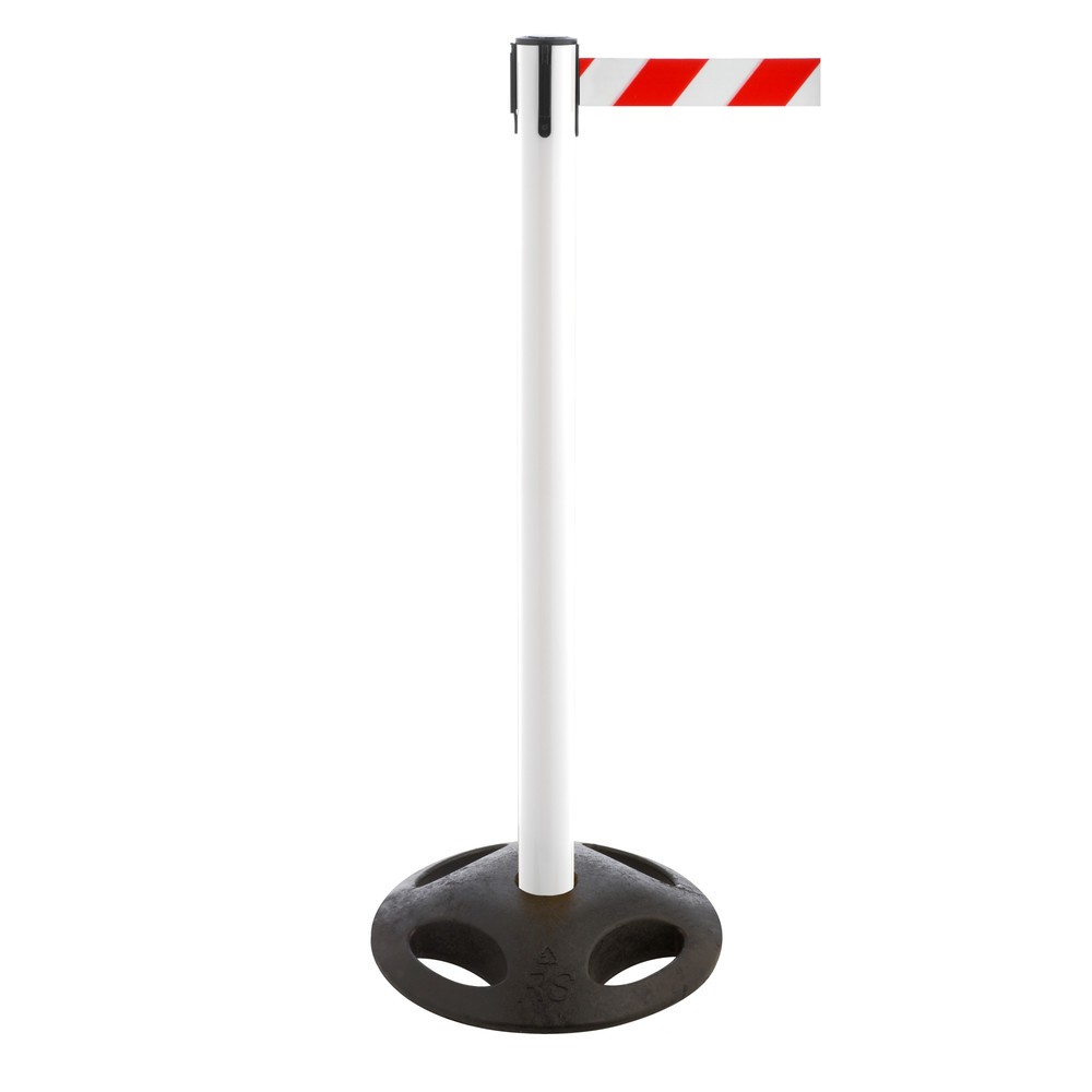 Produktabbildung Nr. 1: Potelet de délimitation à sangle RS-GUIDESYSTEMS®, socle en matériau composite, largeur de sangle 100 mm, blanc, strié en diagonale rouge/blanc