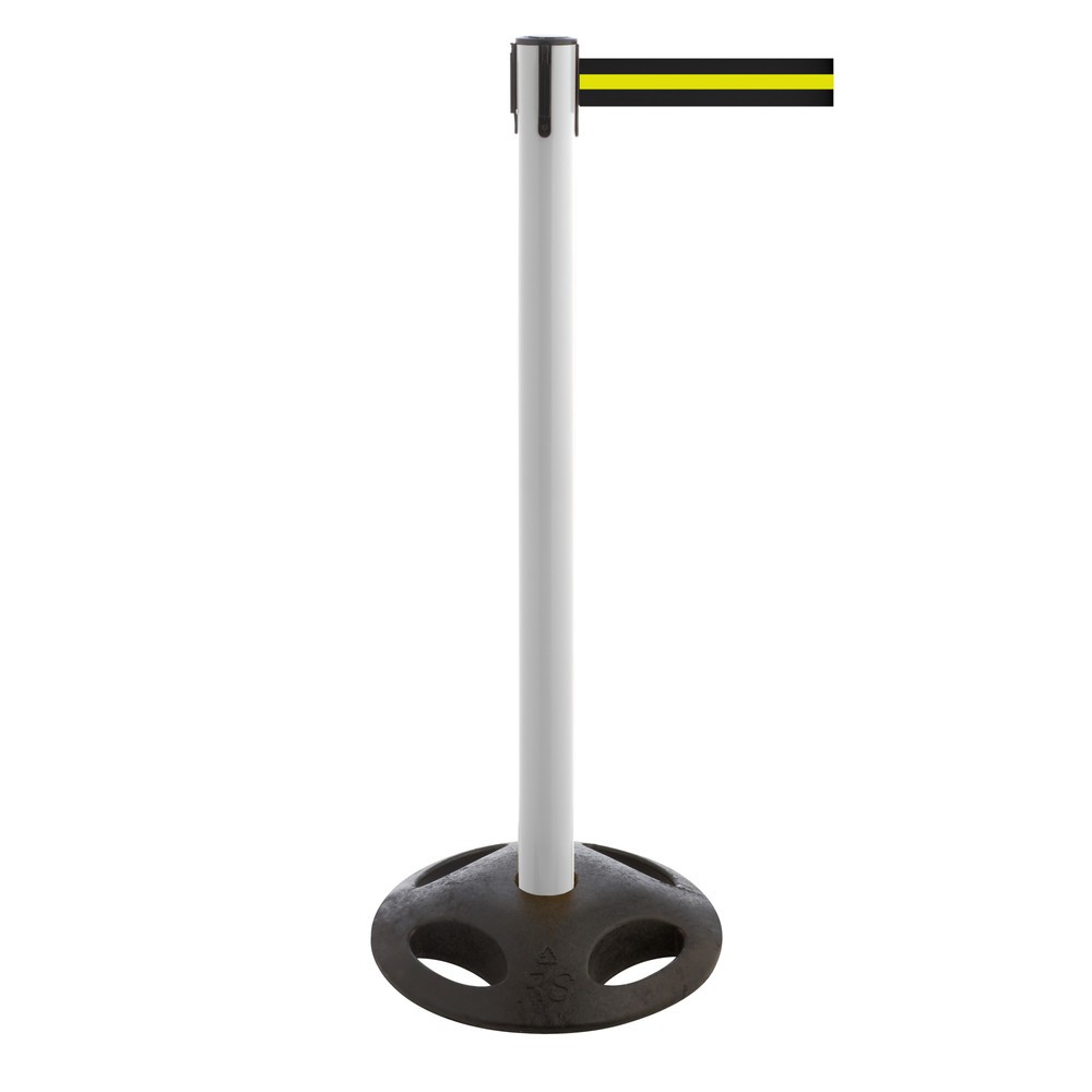 Produktabbildung Nr. 1: Potelet de délimitation à sangle RS-GUIDESYSTEMS®, socle en matériau composite, largeur de sangle 100 mm, blanc, strié à l'horizontale noir / jaune