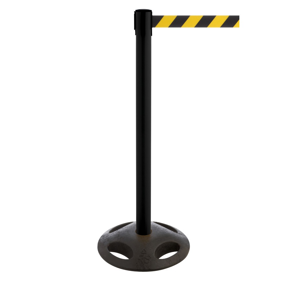 Produktabbildung Nr. 1: Potelet de délimitation à sangle RS-GUIDESYSTEMS®, socle en matériau composite, largeur de sangle 100 mm, noir, strié en diagonale noir/jaune
