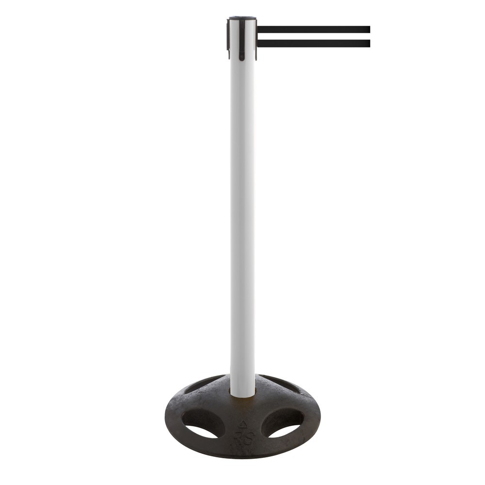 Produktabbildung Nr. 1: Potelet de délimitation à sangle RS-GUIDESYSTEMS®, socle en matériau composite, largeur de sangle 100 mm, blanc, strié à l'horizontale noir / blanc