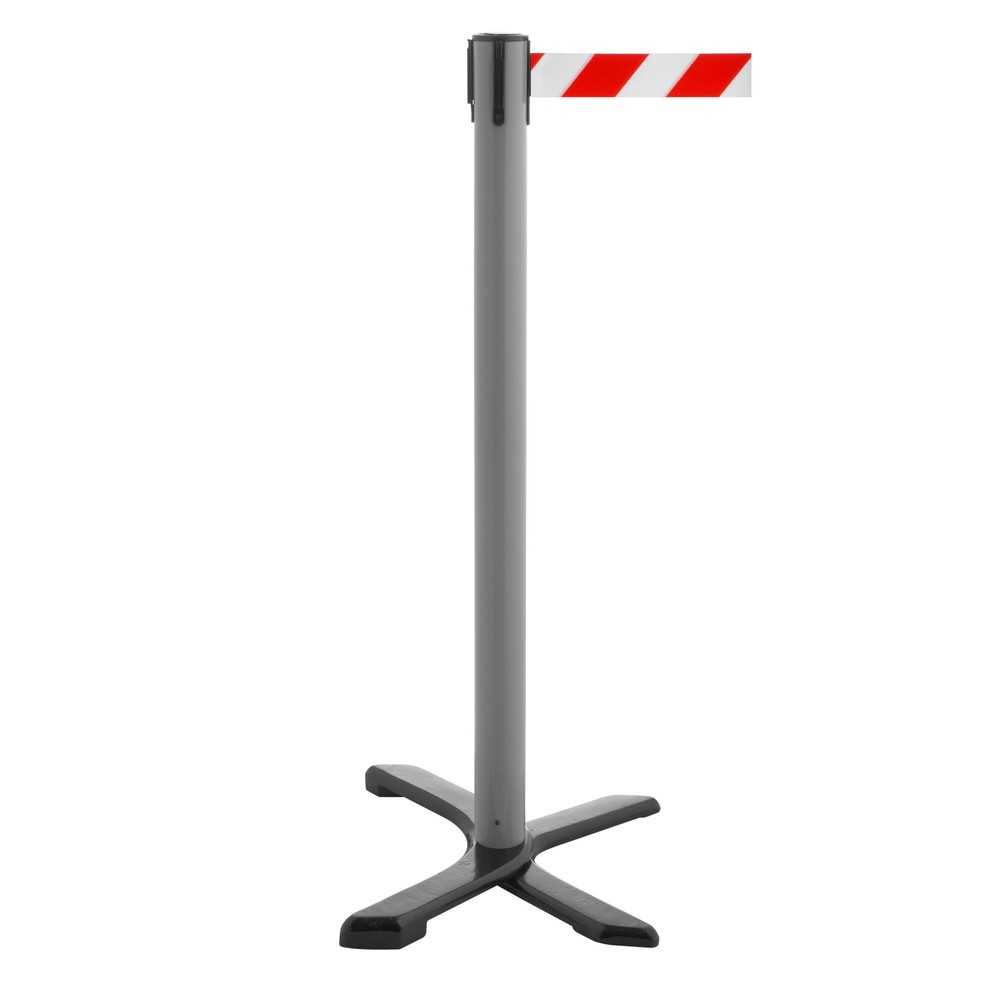 Produktabbildung Nr. 1: Potelet de délimitation pied en croix, longueur de sangle 2,3 m, anthracite, strié en diagonale rouge/blanc