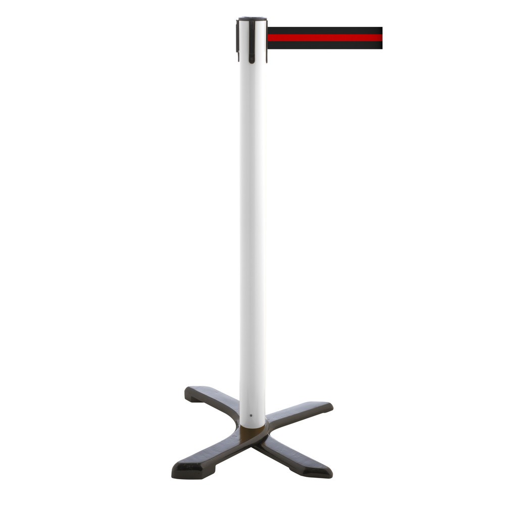Produktabbildung Nr. 1: Potelet de délimitation pied en croix, longueur de sangle 4 m, blanc, strié à l'horizontale noir/rouge